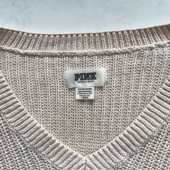 PINK Victoria’s Secret Cotton Knit Cream V-Neck Sweater Size S - Picture 3 of 6